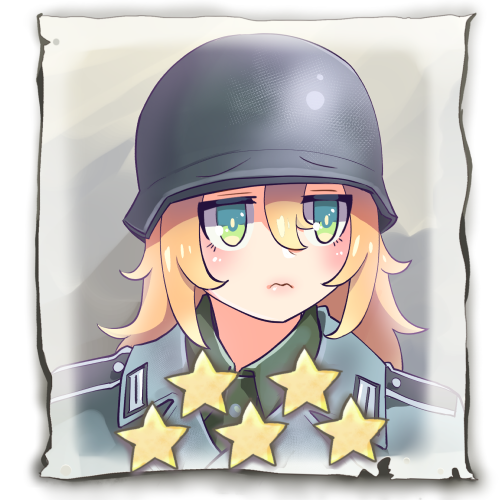 1girl bangs blonde_hair closed_mouth company_of_heroes german_army green_eyes hair_between_eyes hat helmet lowres military military_hat military_uniform original portrait star_(symbol) uniform world_war_ii zhainan_s-jun