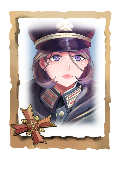 1girl bangs closed_mouth company_of_heroes german_army hair_between_eyes hat lipstick makeup military military_coat military_hat military_uniform original portrait purple_hair short_hair solo uniform violet_eyes world_war_ii zhainan_s-jun