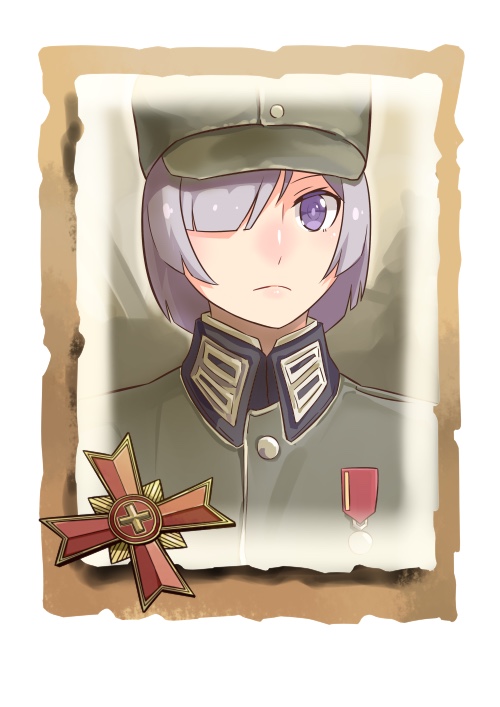 1girl bangs closed_mouth company_of_heroes german_army hair_over_one_eye hat medal military military_hat military_uniform original portrait purple_hair short_hair solo uniform violet_eyes world_war_ii zhainan_s-jun