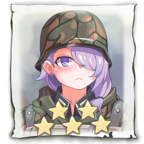 1girl bangs camouflage camouflage_helmet camouflage_jacket closed_mouth company_of_heroes earrings german_army hair_between_eyes hair_over_one_eye hat helmet jacket jewelry lowres medium_hair military military_hat military_uniform original portrait purple_hair side_ponytail solo star_(symbol) uniform violet_eyes world_war_ii zhainan_s-jun