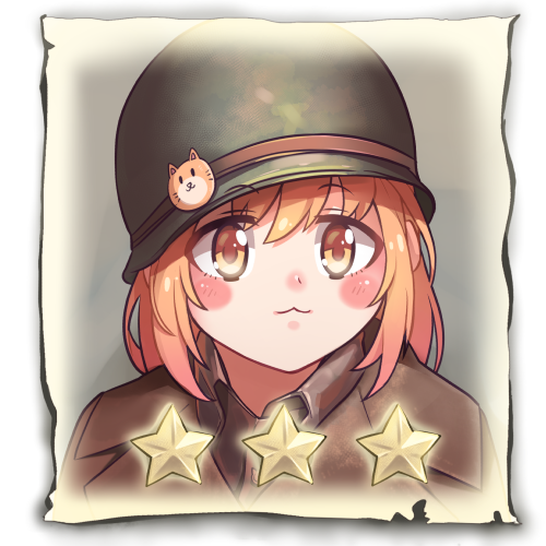 1girl :3 bangs blush cat closed_mouth company_of_heroes hair_between_eyes hat helmet lowres military military_hat military_jacket military_uniform orange_eyes orange_hair original solo star_(symbol) uniform united_states_army world_war_ii zhainan_s-jun