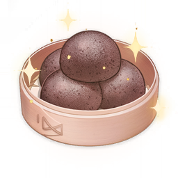 artist_request bamboo_steamer bread_bun brown_theme commentary english_commentary food food_focus genshin_impact lowres no_humans official_art sparkle still_life third-party_source transparent_background