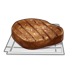artist_request brown_theme commentary english_commentary food food_focus genshin_impact lowres meat napkin no_humans official_art steak still_life third-party_source transparent_background