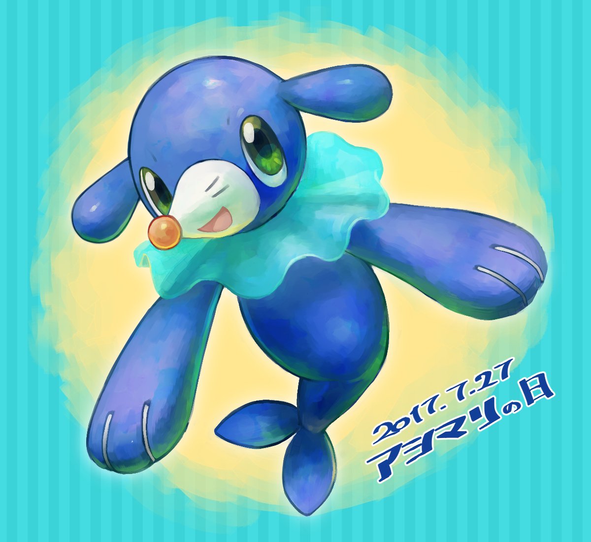:d character_name commentary_request dated full_body gen_7_pokemon green_eyes kikuyoshi_(tracco) looking_at_viewer no_humans open_mouth pokemon pokemon_(creature) popplio smile solo tongue