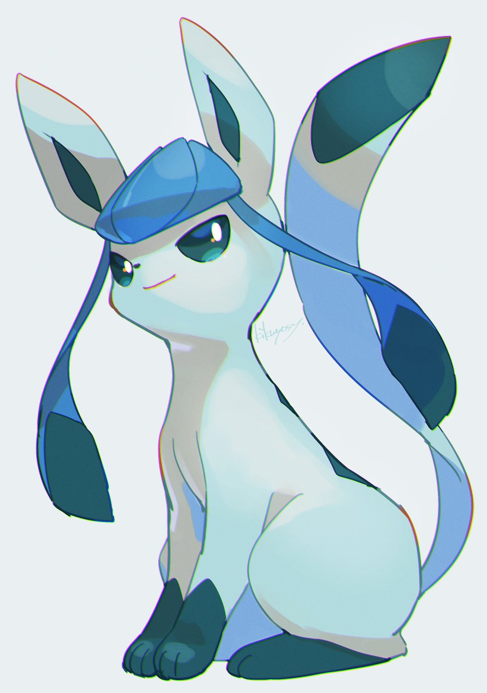 closed_mouth commentary_request full_body gen_4_pokemon glaceon green_eyes highres kikuyoshi_(tracco) looking_at_viewer no_humans paws pokemon pokemon_(creature) signature simple_background smile solo toes white_background