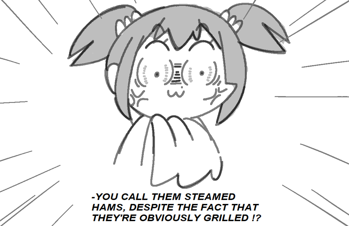 1girl :3 aliasing anger_vein angry bangs closed_mouth constricted_pupils emphasis_lines english_text eyebrows_visible_through_hair greyscale hair_ornament hair_scrunchie meme monochrome napkin poptepipic popuko raised_eyebrows scrunchie short_hair sidelocks simple_background sketch solo steamed_hams subtitled text_focus tied_hair two_side_up upper_body vilepluff white_background wide-eyed