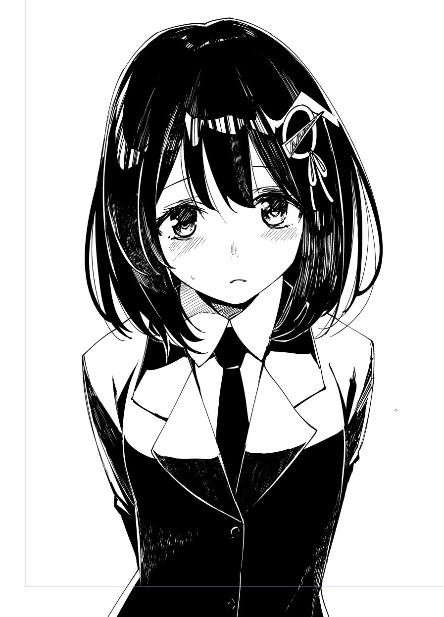 1girl arm_behind_back black_hair blazer commentary_request greyscale haguro_(kancolle) hair_ornament hairclip highres jacket kantai_collection looking_at_viewer masukuza_j monochrome necktie school_uniform solo upper_body