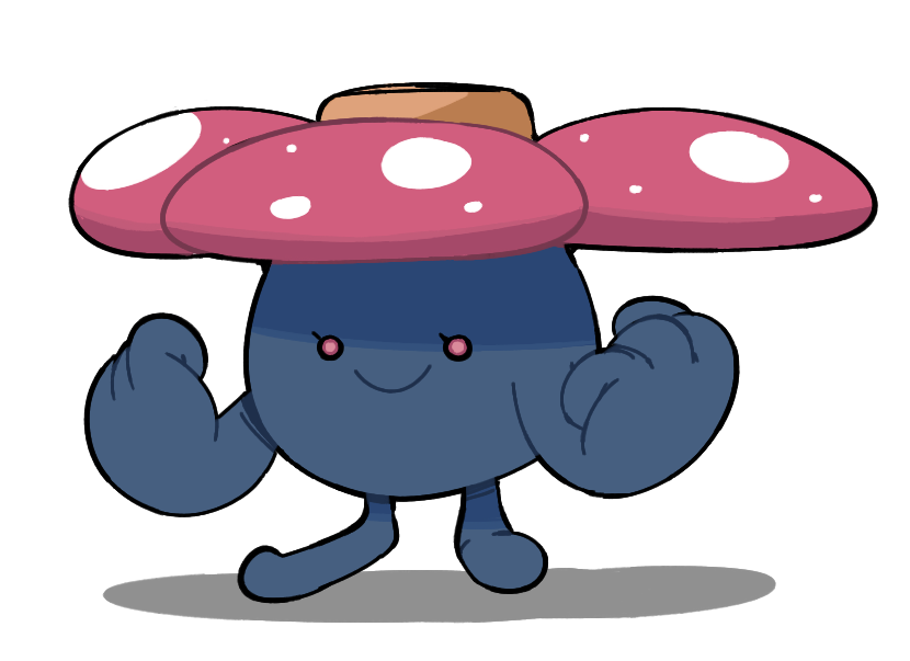 animal_focus clenched_hands closed_mouth flower full_body gen_1_pokemon hands_up happy no_humans pokemon pokemon_(creature) red_eyes red_flower simple_background smile solo standing vilepluff vileplume white_background