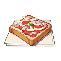 artist_request bread commentary english_commentary fisherman's_toast_(genshin_impact) food food_focus garnish genshin_impact lowres napkin no_humans official_art onion still_life third-party_source toast transparent_background