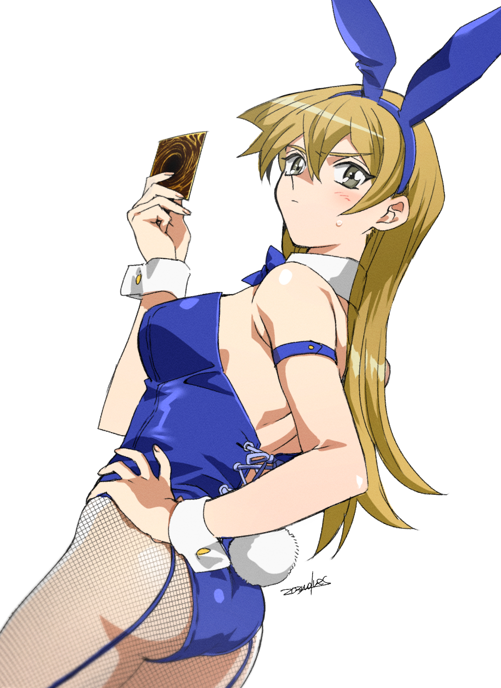 203wolves blonde_hair breasts bunnysuit holding_card long_hair rabbit_ears tenjouin_asuka yuu-gi-ou yuu-gi-ou_gx