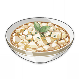 artist_request bowl commentary english_commentary food food_focus genshin_impact leaf lowres mint muted_color no_humans official_art spring_onion still_life third-party_source tofu transparent_background