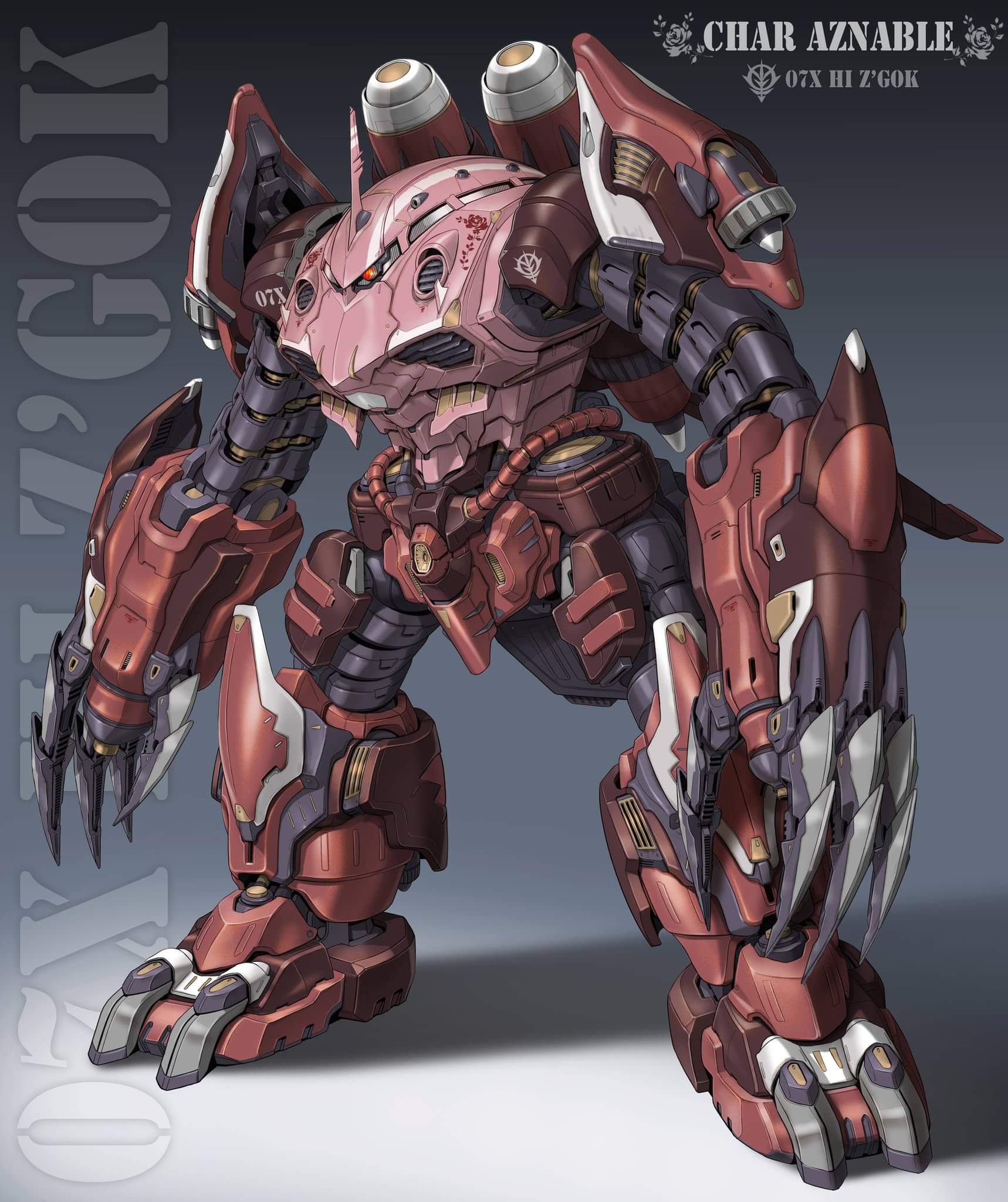 arm_cannon character_name gundam highres maeda_hiroyuki mecha mobile_suit mobile_suit_gundam no_humans one-eyed open_hand red_eyes redesign science_fiction solo weapon z'gok_char_custom zeon