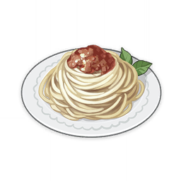 artist_request commentary english_commentary food food_focus genshin_impact leaf lowres mint muted_color no_humans official_art pasta plate spaghetti still_life third-party_source transparent_background