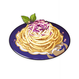 artist_request commentary english_commentary food food_focus genshin_impact leaf lowres mint mysterious_bolognese_(genshin_impact) no_humans official_art onion pasta plate spaghetti still_life third-party_source transparent_background