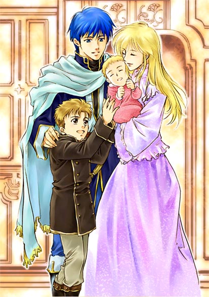 blonde_hair brother_and_sister cape child closed_eyes couple delmud delmud_(fire_emblem) family fin finn_(fire_emblem) fire_emblem fire_emblem:_seisen_no_keifu fire_emblem_genealogy_of_the_holy_war lachesis lachesis_(fire_emblem) long_hair nanna_(fire_emblem) siblings smile young