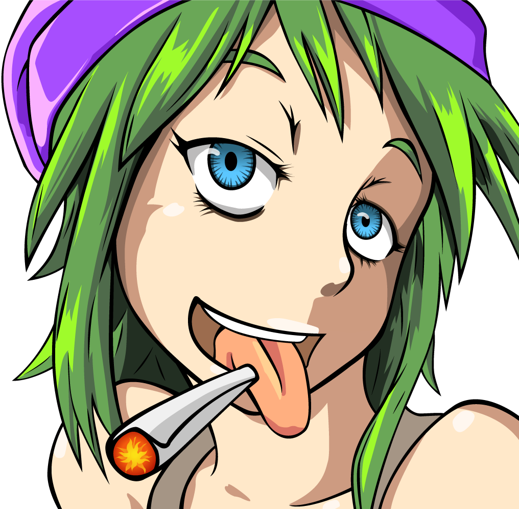 420chan bare_shoulders blue_eyes cigarette drugs green_hair hat marijuana smoking tcc_tan vector