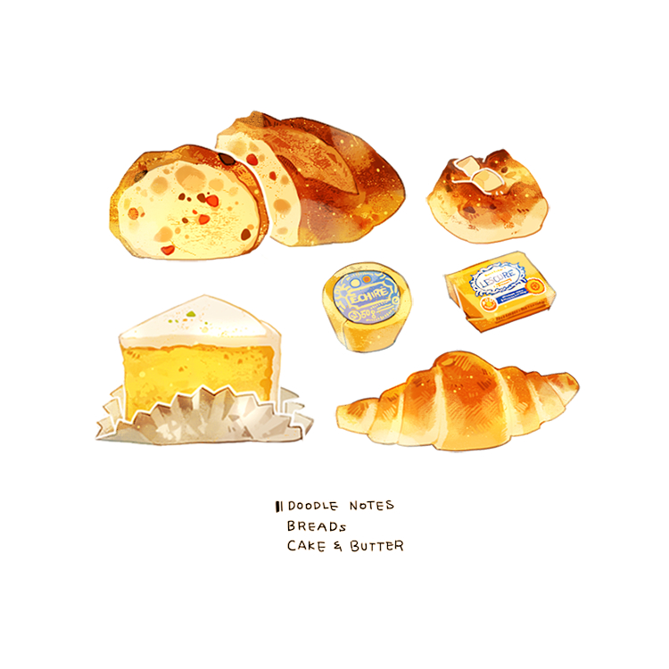 bread butter cake commentary croissant cyannism english_commentary english_text food food_focus no_humans original pastry simple_background white_background
