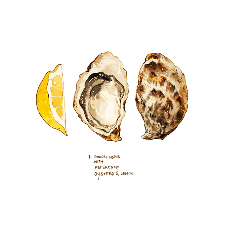 commentary cyannism english_commentary english_text food food_focus fruit lemon no_humans original oyster seafood shell simple_background white_background