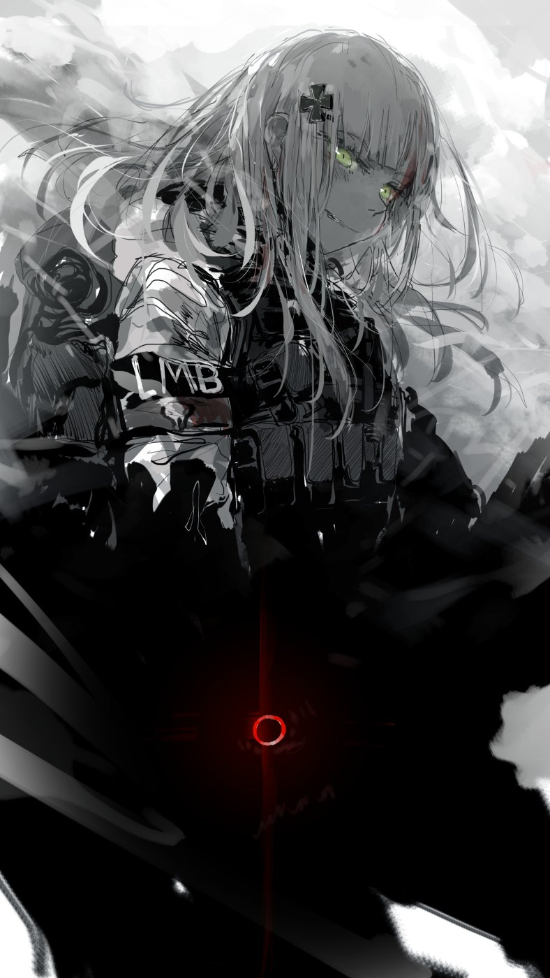 1girl custom_(cus-tom) green_eyes grey-framed_eyewear highres hk416_(fang)_(girls_frontline) hk416_(girls_frontline) long_hair military_jacket official_alternate_costume sketch solo