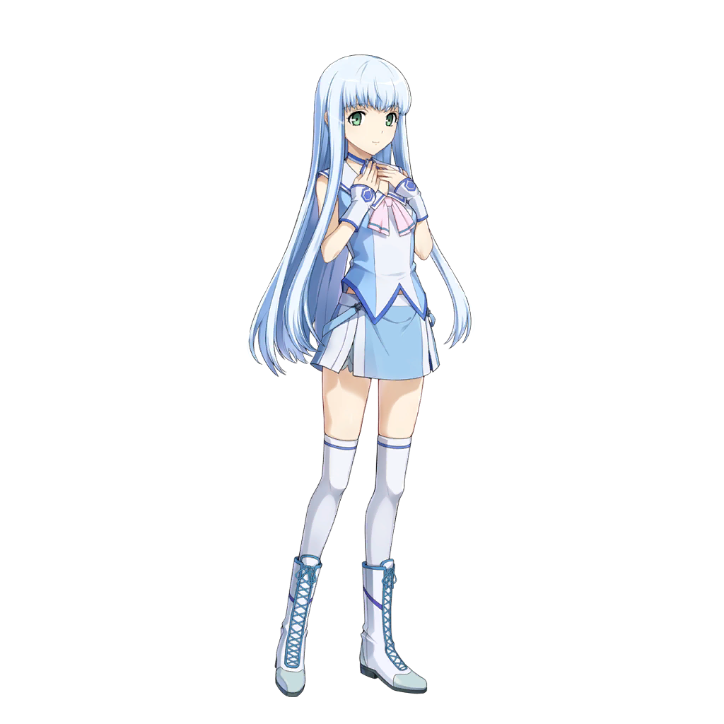 1girl aoki_hagane_no_arpeggio artist_request boots full_body green_eyes hime_cut iona long_hair official_art sidelocks silver_hair simple_background skirt standing thigh-highs white_background