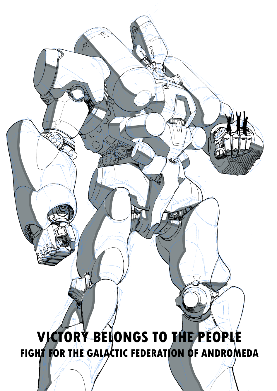 commentary english_commentary highres mecha original people simple_background sketch standing white_background y_naf