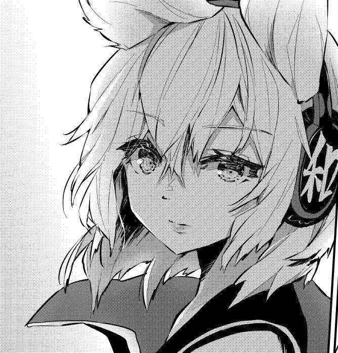 1girl bangs bare_shoulders cape closed_mouth collarbone earmuffs expressionless eyebrows_visible_through_hair face from_side greyscale hair_between_eyes lips medium_hair monochrome pointy_hair portrait simple_background solo syuri22 touhou toyosatomimi_no_miko