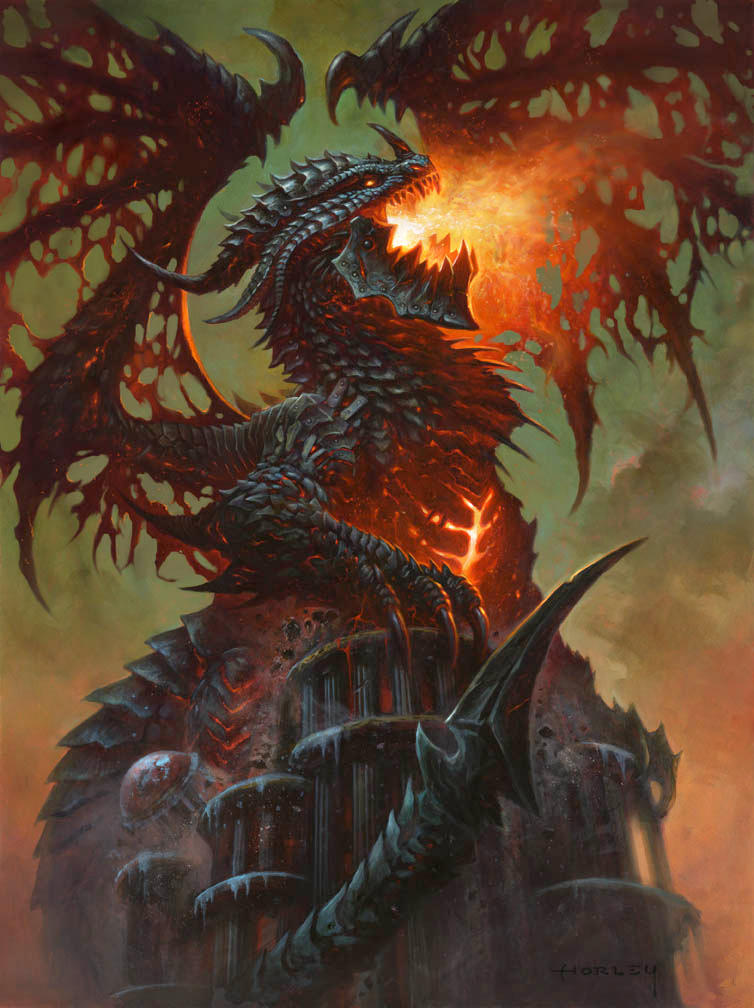 alexhorley armor blizzard breathing_fire claws curled_horns deathwing dragon dragon_horns dragon_tail dragon_wings fantasy fire glowing hearthstone horns large_wings monster no_humans scales sharp_teeth tail talons teeth warcraft western_dragon wings world_of_warcraft