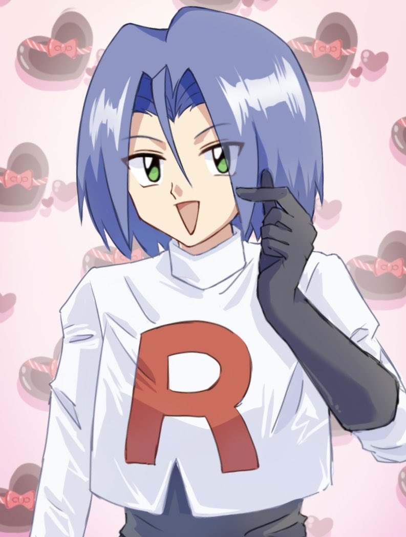 1boy blush chocolate green_eyes happy happy_valentine heart james_(pokemon) male_focus open_mouth pokemon pokemon_(anime) sufaaa0427 team_rocket valentine