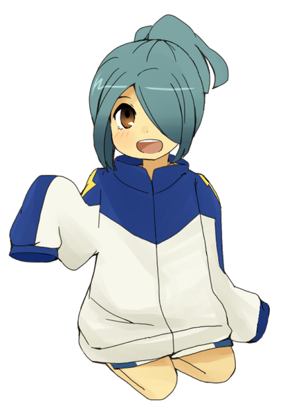 androgynous blue_hair hair_over_one_eye inazuma_eleven kazemaru_ichirouta oversized_clothes solo trap