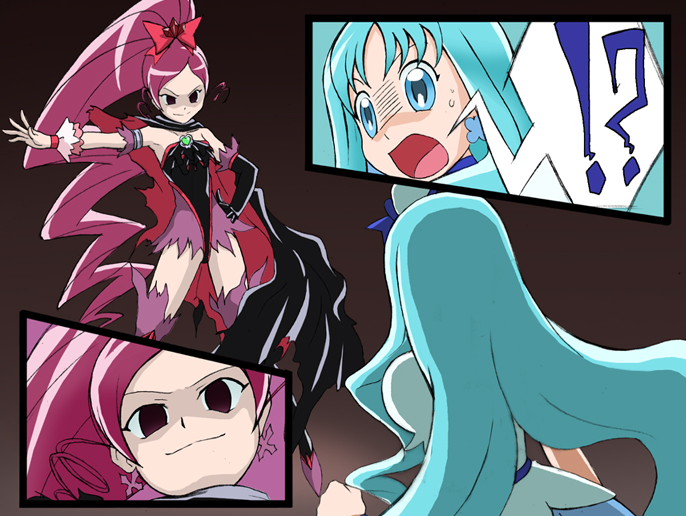 cure_blossom cure_marine dark_persona green_hair heartcatch_pretty_cure! magical_girl pink_hair pretty_cure transformation