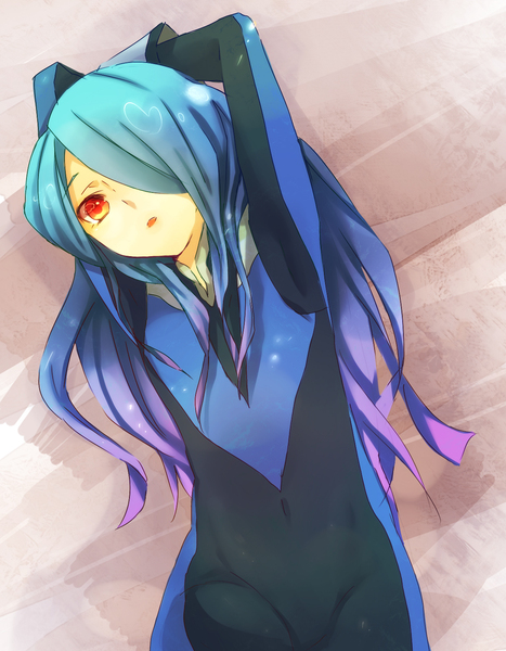 androgynous blue_hair bodysuit hair_over_one_eye inazuma_eleven kazemaru_ichirouta skin_tight solo trap