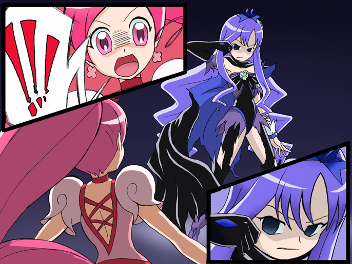 cure_blossom cure_marine dark_persona green_hair heartcatch_pretty_cure! magical_girl pink_hair pretty_cure transformation