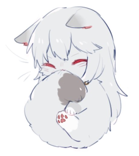 1girl :3 animal_ears animalization arknights biting cat cat_ears cat_tail closed_eyes closed_mouth curled_up grey_fur hug no_humans simple_background sleeping smile solo specter_(arknights) symbol-only_commentary tail tail_biting white_background zhu_mianzi