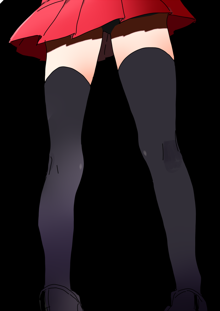 1girl black_background black_footwear black_legwear commentary_request from_behind hagetapo kneepits legs pleated_skirt pokemon pokemon_(game) pokemon_xy red_skirt serena_(pokemon) shoes simple_background skirt sneakers solo thigh-highs