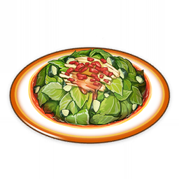 artist_request chili_pepper commentary english_commentary food food_focus genshin_impact leaf lowres mint no_humans official_art plate salad still_life third-party_source transparent_background
