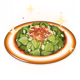 artist_request chili_pepper commentary english_commentary food food_focus genshin_impact leaf lowres mint no_humans official_art plate salad sparkle still_life third-party_source transparent_background