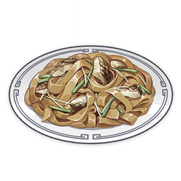 artist_request commentary english_commentary fish food food_focus genshin_impact lowres muted_color no_humans noodles official_art plate spring_onion still_life third-party_source transparent_background