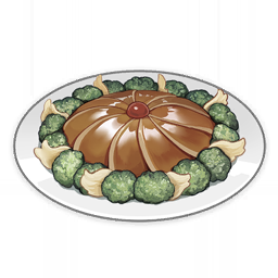 artist_request broccoli commentary english_commentary food food_focus genshin_impact lowres muted_color no_humans official_art plate shiny still_life third-party_source transparent_background