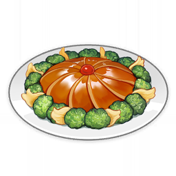 artist_request broccoli commentary english_commentary food food_focus genshin_impact lowres no_humans official_art plate shiny still_life third-party_source transparent_background