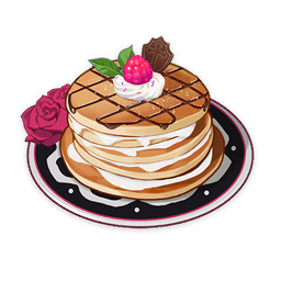 artist_request berry chocolate commentary dessert english_commentary flower food food_focus genshin_impact leaf lighter-than-air_pancake_(genshin_impact) lowres mint no_humans official_art pancake plate red_flower red_rose rose still_life third-party_source transparent_background whipped_cream