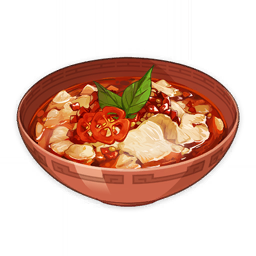 artist_request bowl chili_pepper commentary english_commentary fish food food_focus genshin_impact leaf lowres no_humans official_art soup still_life third-party_source transparent_background