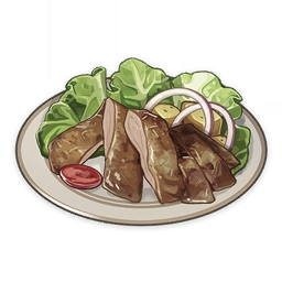 artist_request chicken_(food) commentary english_commentary food food_focus genshin_impact lettuce lowres muted_color no_humans official_art onion plate potato still_life third-party_source tomato tomato_slice transparent_background