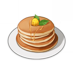 artist_request berry commentary dessert english_commentary food food_focus genshin_impact leaf lowres mint no_humans official_art pancake plate still_life third-party_source transparent_background