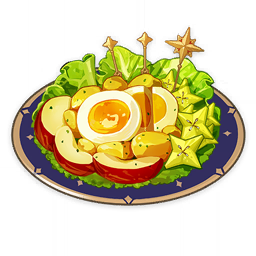 apple artist_request commentary der_weisheit_letzter_schluss_(life)_(genshin_impact) egg english_commentary food food_focus fruit genshin_impact lettuce lowres no_humans official_art plate potato salad still_life third-party_source transparent_background