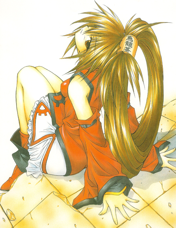 brown_eyes brown_hair chinese_clothes clr detached_sleeves from_above guilty_gear hair_over_one_eye hair_ring kuradoberi_jam long_hair solo twintails