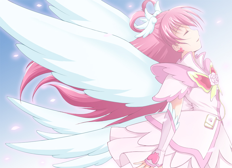 angel_wings arms_beside butterfly closed_eyes cure_dream detached_sleeves futari_wa_pretty_cure hair_ornament long_hair magical_girl matsushima_kei open_hands open_mouth pink_hair precure profile shining_dream solo very_long_hair wings yes!_precure_5 yumehara_nozomi