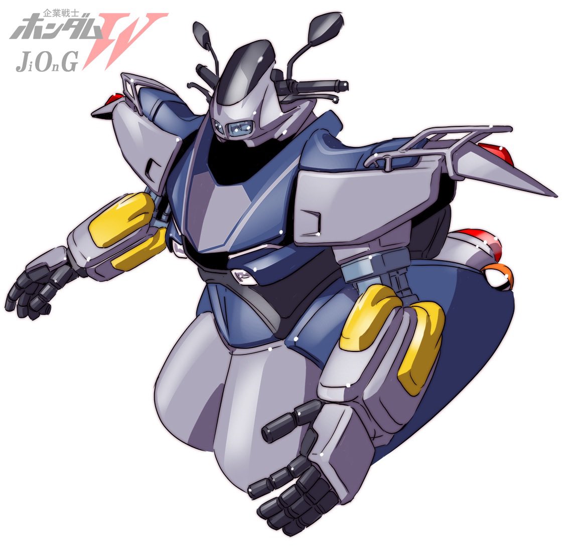 floating fusion gundam headlight k16_(r_area2019) mecha mobile_suit_gundam no_humans open_hands science_fiction white_background yamaha yamaha_jog zeon zeong