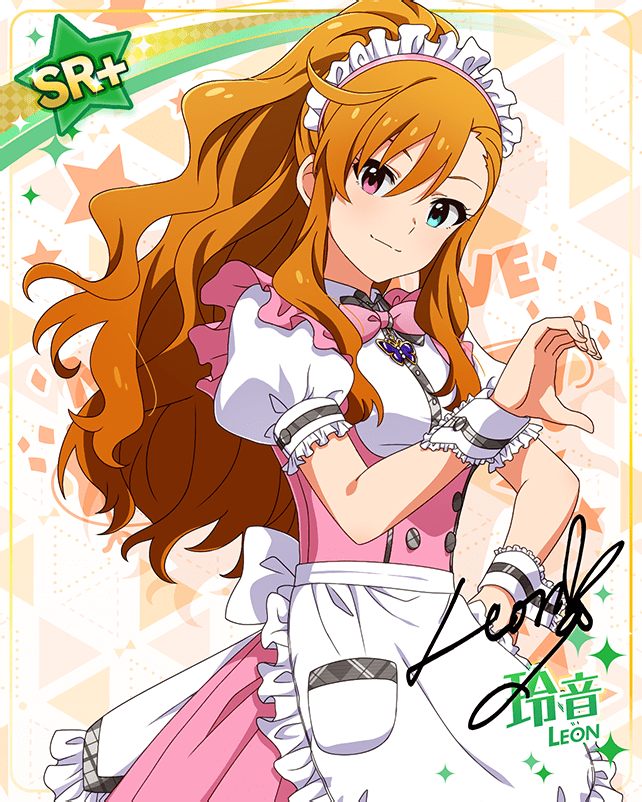 blue_eyes character_name dress heterochromia idolmaster_million_live!_theater_days leon_(idolmaster) long_hair orange_hair ponytail red_eyes