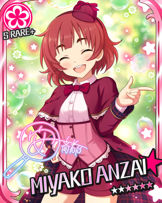 anzai_miyako blush character_name closed_eyes dress idolmaster idolmaster_cinderella_girls redhead short_hair smile stars