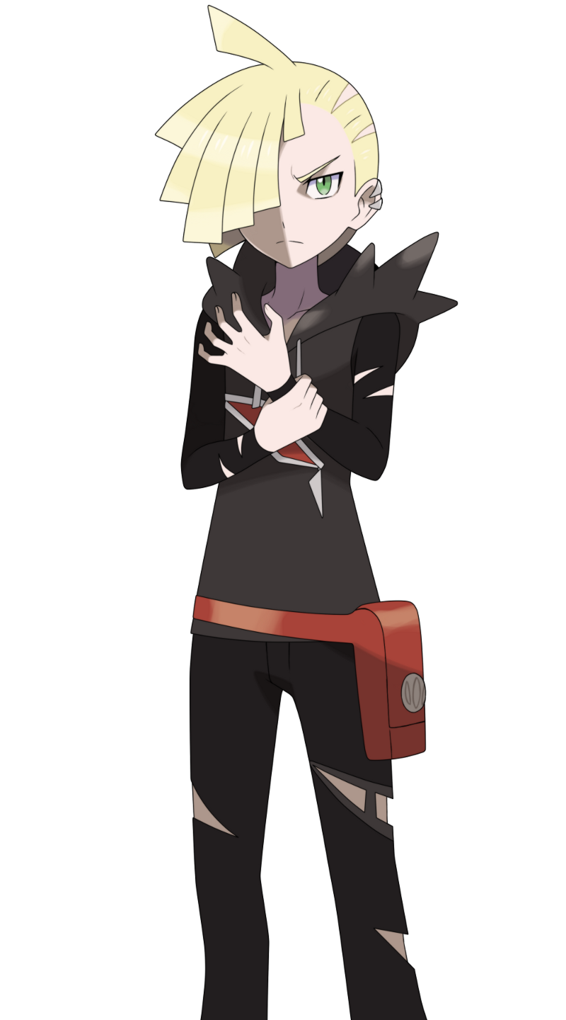 1boy ahoge asatsuki_(fgfff) bag bangs black_pants blonde_hair closed_mouth collarbone commentary_request ear_piercing fanny_pack frown gladion_(pokemon) hair_over_one_eye hand_on_own_wrist highres hood hood_down hoodie long_sleeves looking_at_viewer male_focus orange_bag pants piercing pokemon pokemon_(game) pokemon_sm solo standing torn_clothes torn_hoodie torn_pants transparent_background